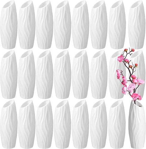 Miniatura 1 de 24 Pcs Composite Plastic Flower Vase Ceramic Look Plastic Vase Decorative White Vase Unbreakable Flower Vases for Centerpieces Small Tall Flower