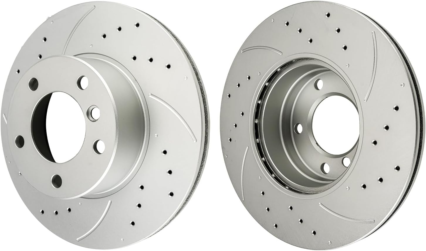 Front Brake Kits, Brake Rotors and Ceramic Brake Pads Compatible with 1997-2000 BMW 528i, 2001-2003 BMW 525i, Drilled Slotted Brake Rotors Pads Kit OEM# 34161 D725