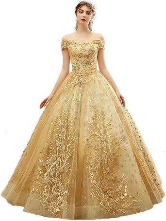 Asulla Luxury Appliqued Beaded Quinceanera Dresses Off Shoulder A Line Long Formal Evening Ball Gowns Gold 6