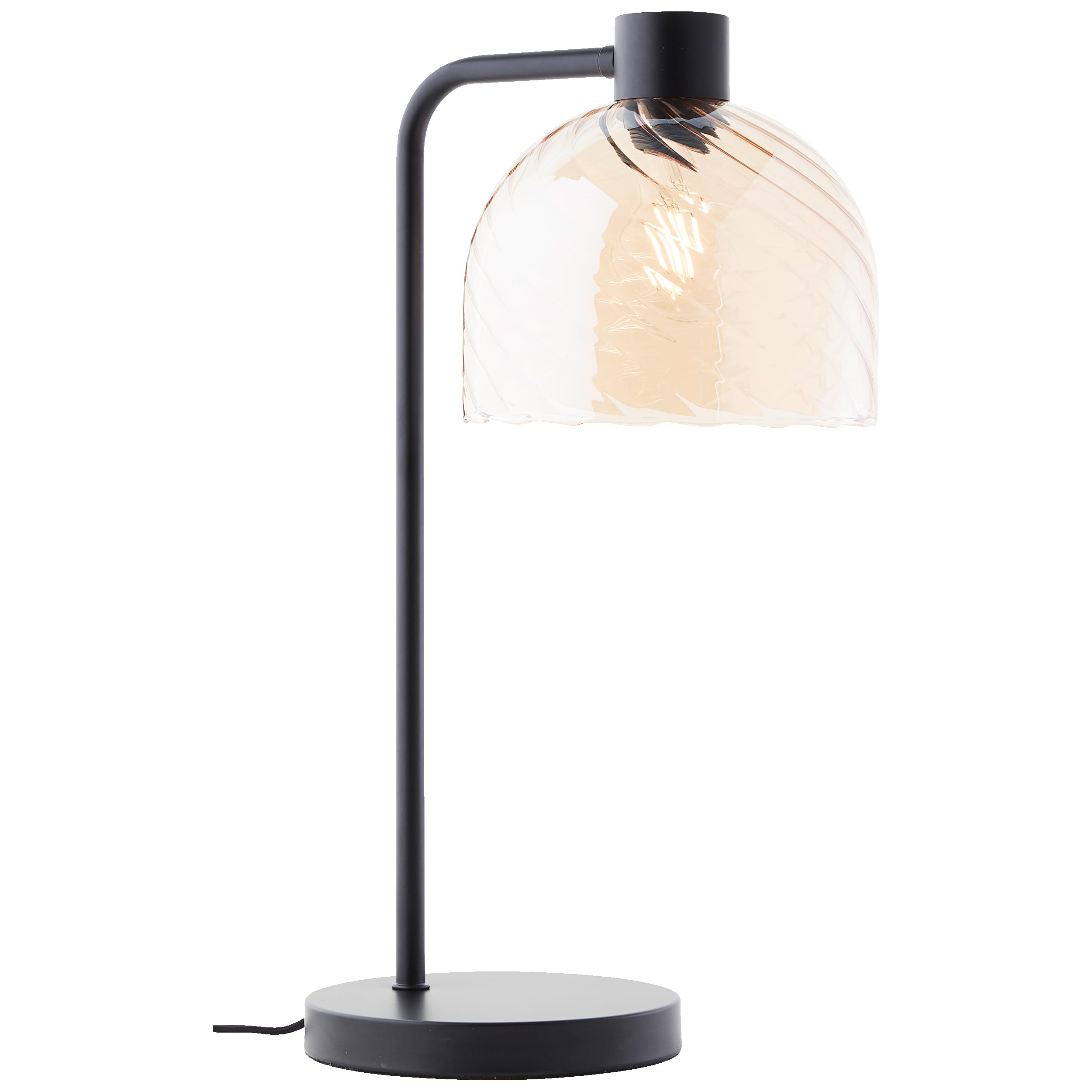 Lightbox Nacht-Tischlampe | 50 cm Höhe, Ø 19 cm | Vintage Tischleuchte mit Wipp-Schalter & bernsteinfarbenen Glas Lampen-Schirm | E27 | Schlafzimmer-Lese-Lampe aus Metall/Glas in Braun/Schwarz
