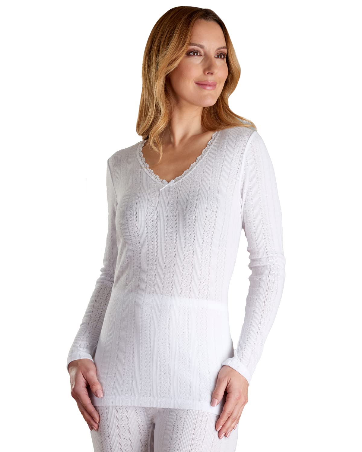 Slenderella Women's White Vedonis Long Sleeve Top Vuw803 Small