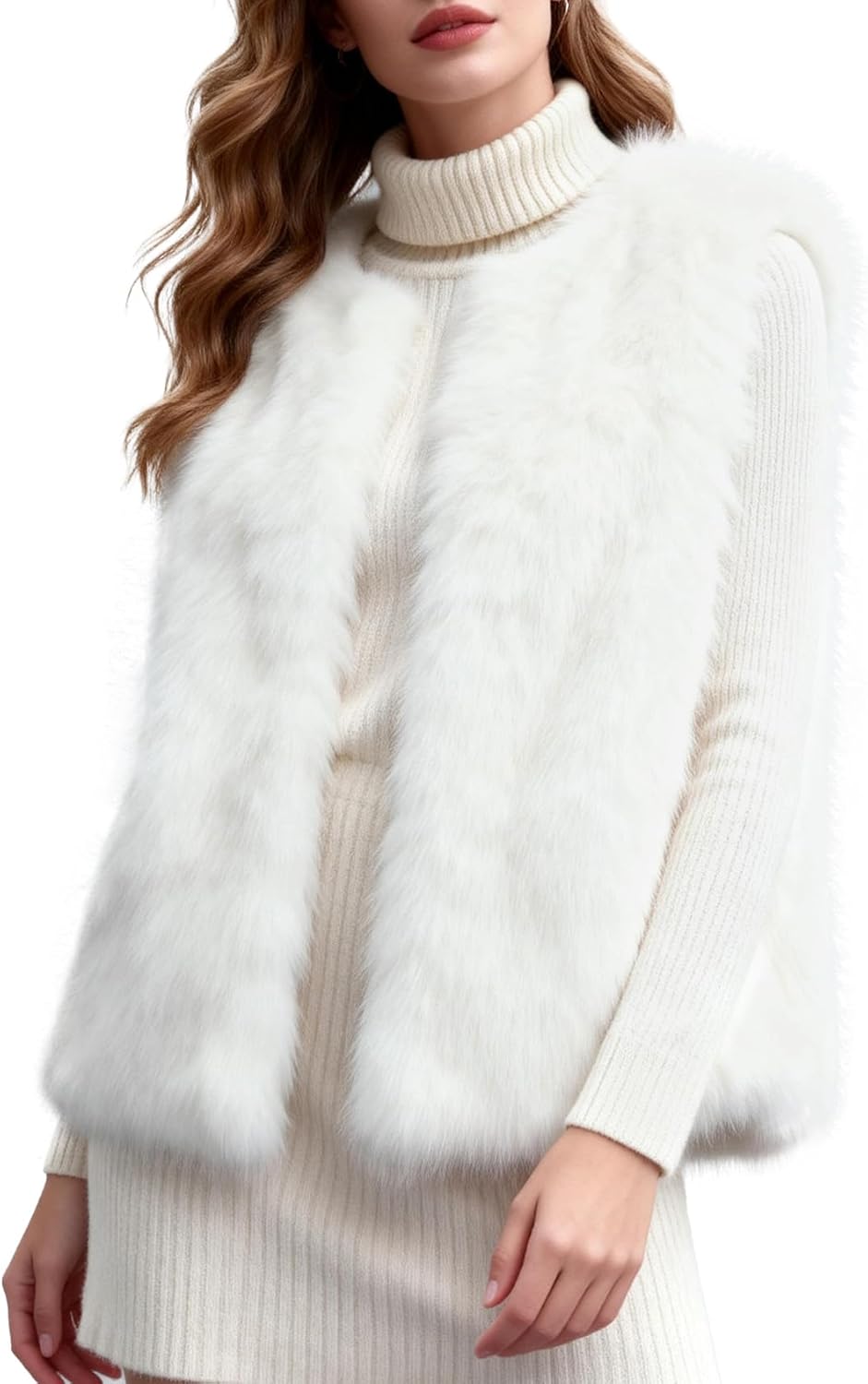 Women's Faux Fur Vest Sleeveless Fuzzy Jacket Fluffy Faux Fur Vest for Women Warm Winter Furry Vests Outerwear