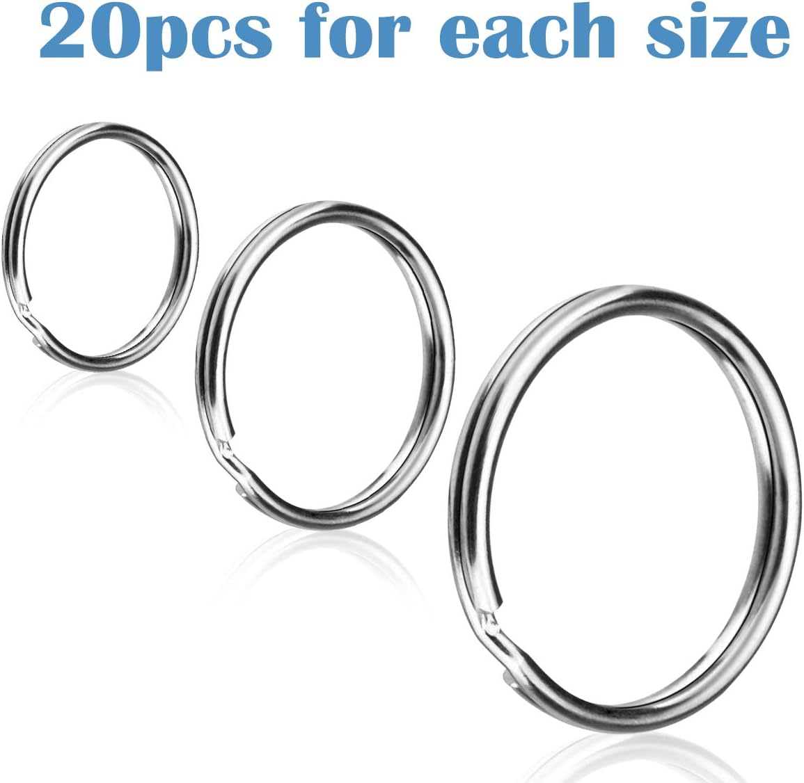 60 Pcs Silver Round Key Rings, Split Rings for Home Cars Jewelry Making and Craft Ideas-3 Sizes (Round 3/4 Inch, 1 Inch and 1.25 Inch)