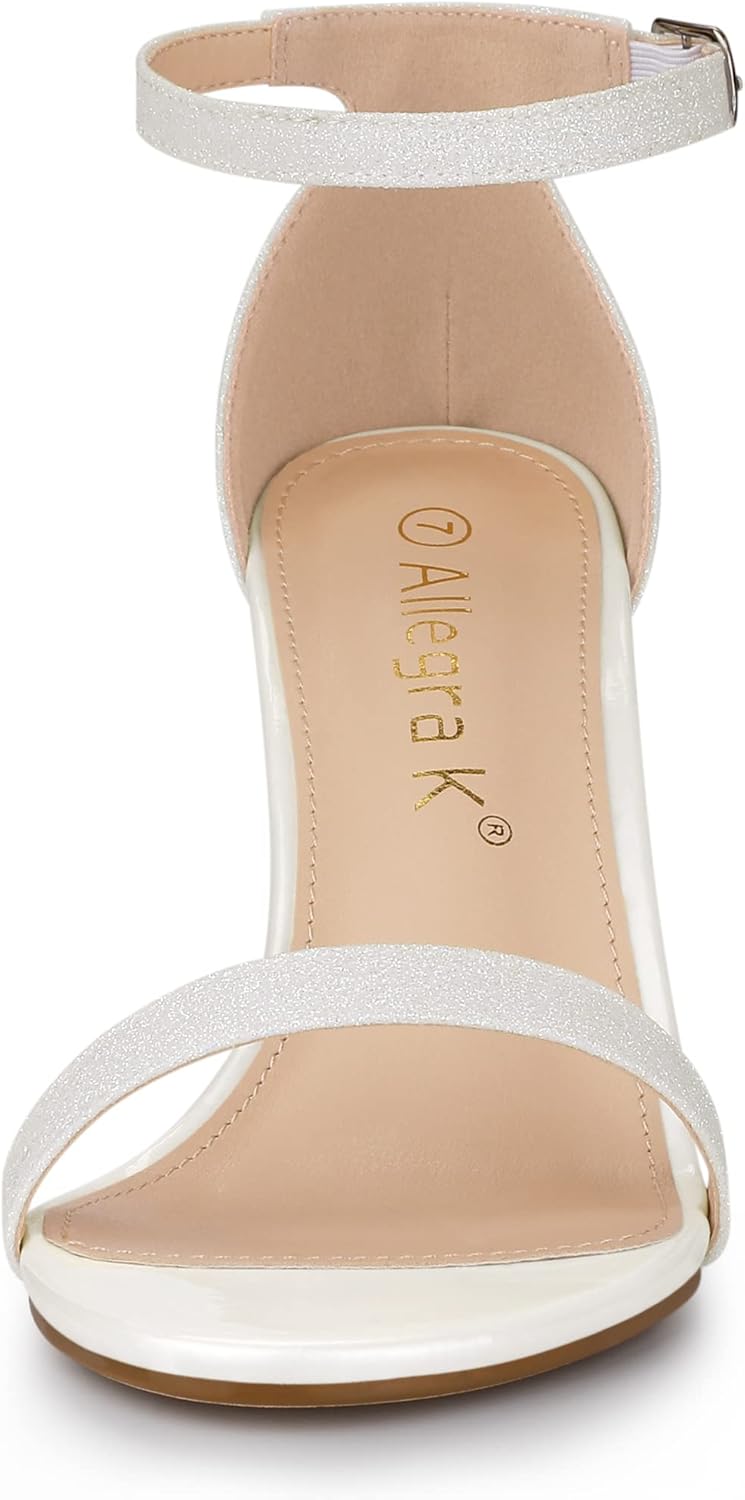 Allegra K Women's Glitter Ankle Strap Chunky Heels White Sandals - 7 M US - Image 3
