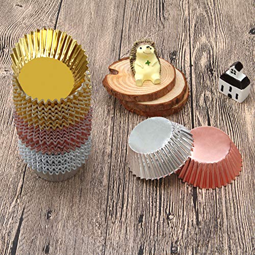 Elcoho 300 Pieces Foil Metallic Cupcake Liners Muffin Paper Cases Baking Cups, Gold, Silver And Rose Gold, 2-Inch #TOP3