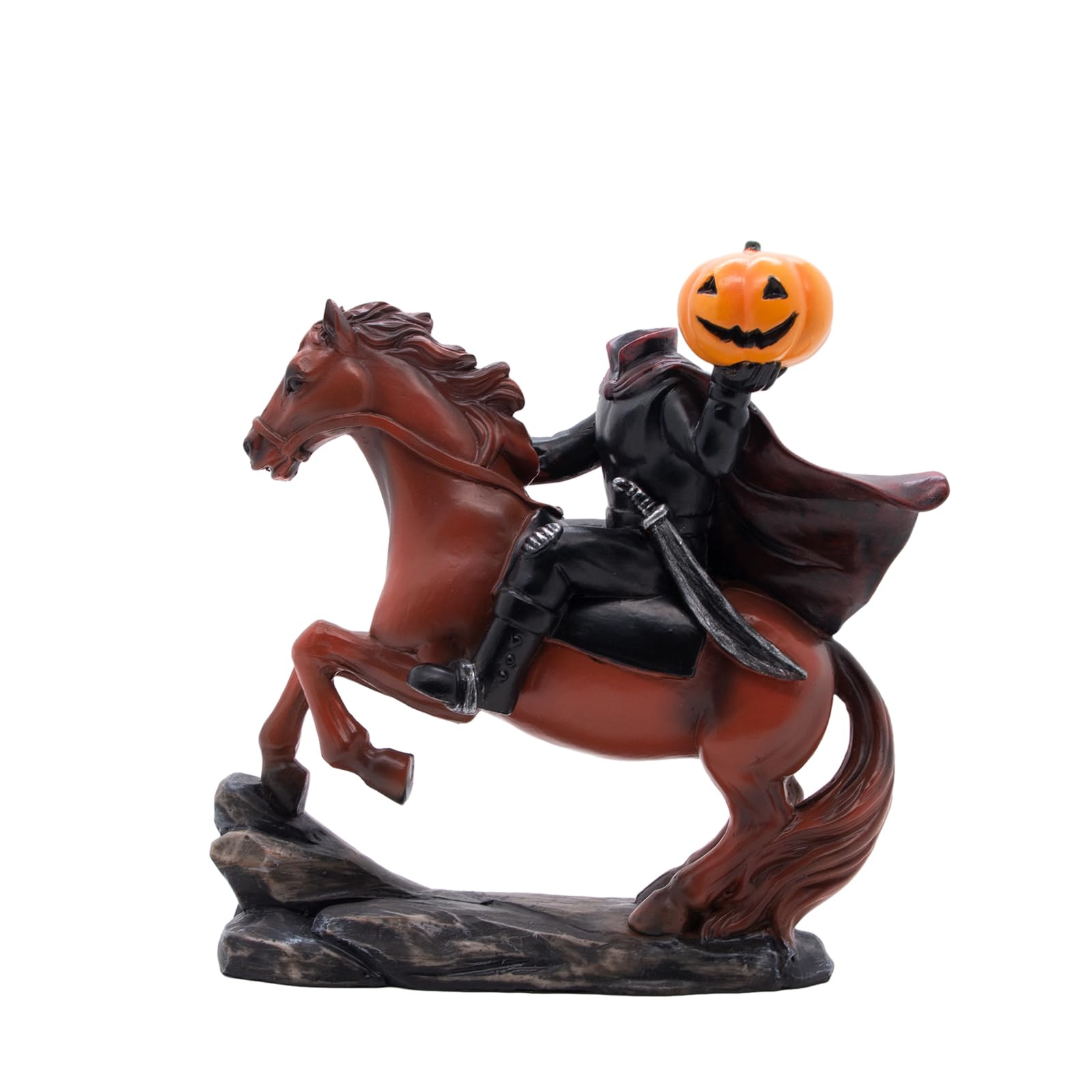 Headless Horseman Statue Headless Horseman Horror Sculpture Black Horseman Statue Holding a Pumpkin, for Desktop Bookshelf Decoration Home Decoration Party Gifts Christmas (Brown)