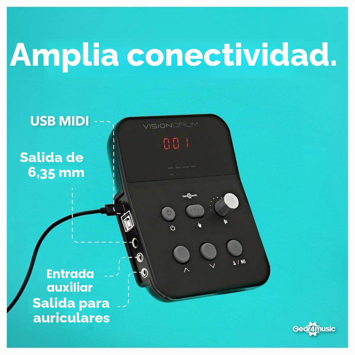 VISIONDRUM Batería Electrónica Niños y Adulto, 7 Pads en Malla, Azul | Kit de Batería Eléctrica, Altura Regulable, Diseño Plegable, Auriculares, Taburete y Baquetas Incluidos