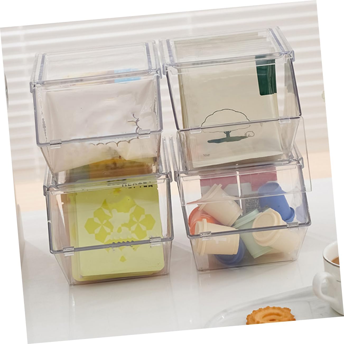Garneck 4pcs Tea Bag Box Organizer Acrylic Desk Storage Coffee Bar Accessory Modern Easy to Clean