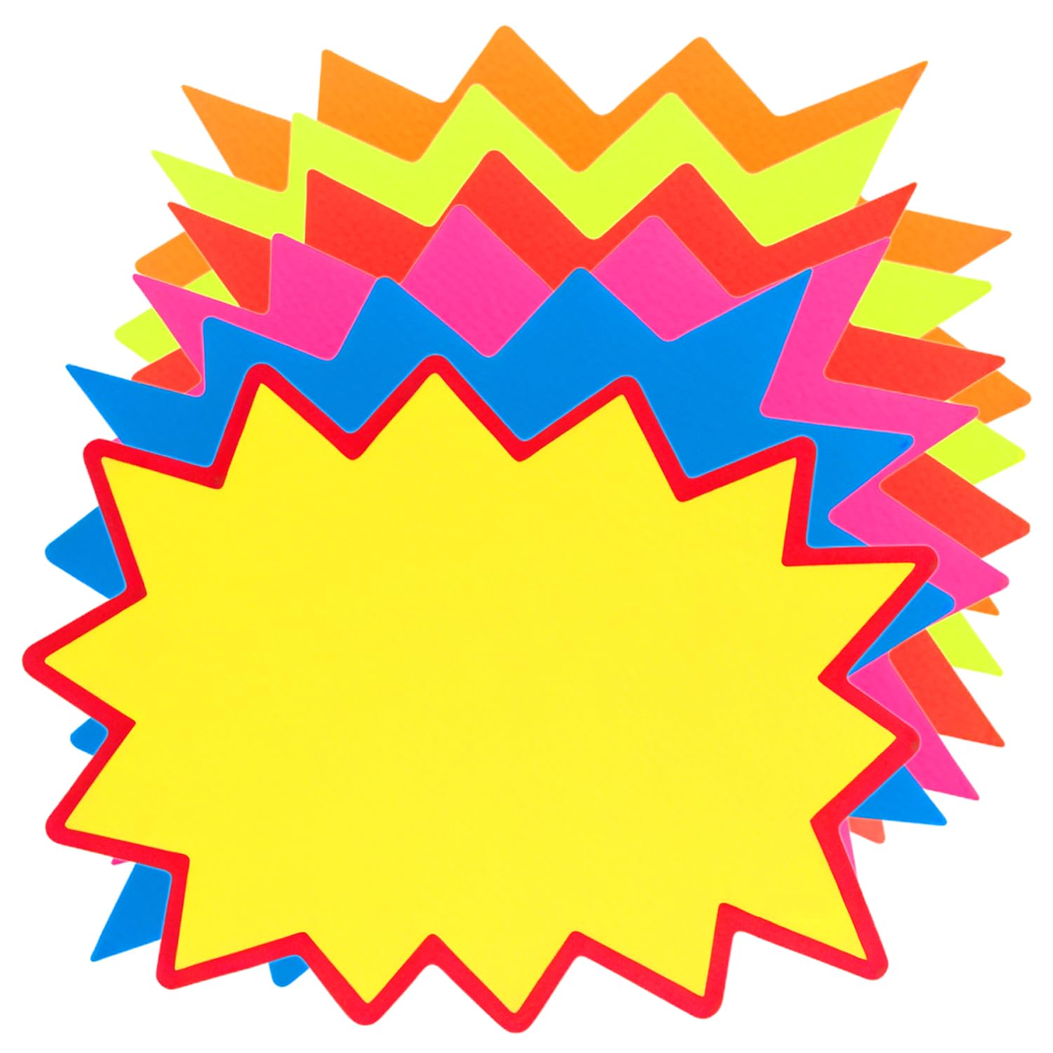 QWORK® 300PCS Neon Fluorescent Star-Shaped Flash Cards & Price Display Tags - 9cm x 7cm - 6 Colors