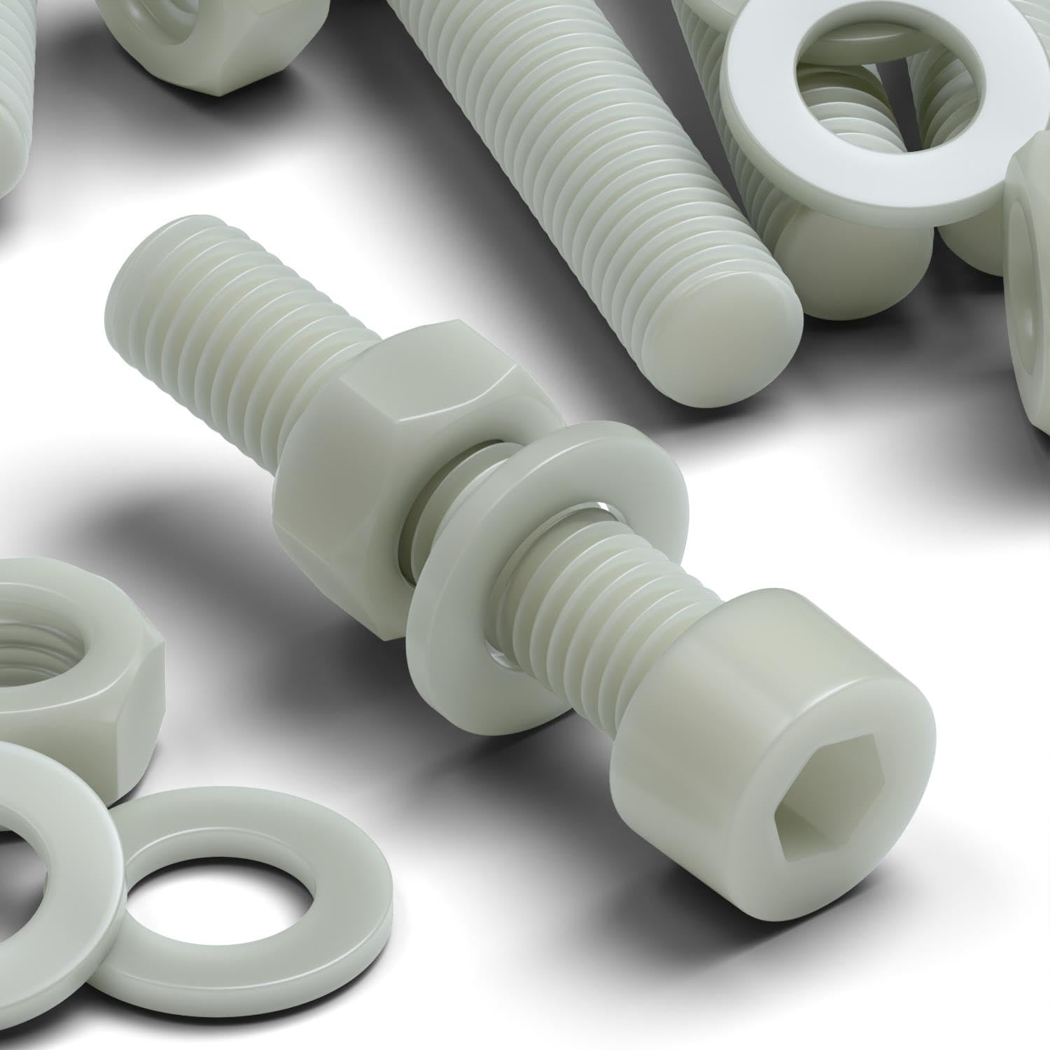 Caterpillar Red Natural 20X Glass Filled Reinforced Super Nylon Socket Head M8x40mm Plastic Bolts, Nuts & Washers