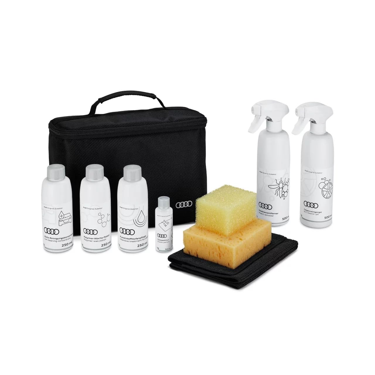 Audi 4L0096353C Pflegemitteltasche Sommer Reinigung Pflege-Set Politur Reiniger, 9-teilig