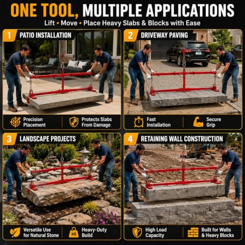 Lasnten Heavy Duty Paver Slabs Lifter & Extractor Tool, Telescopic Adjustable Brick Tongs Cutter Handle Block Mover for 20 to 39 in Slabs for Landscaping, Construction Team, DIY, Masonry Driveway by Lasnten - Image 8