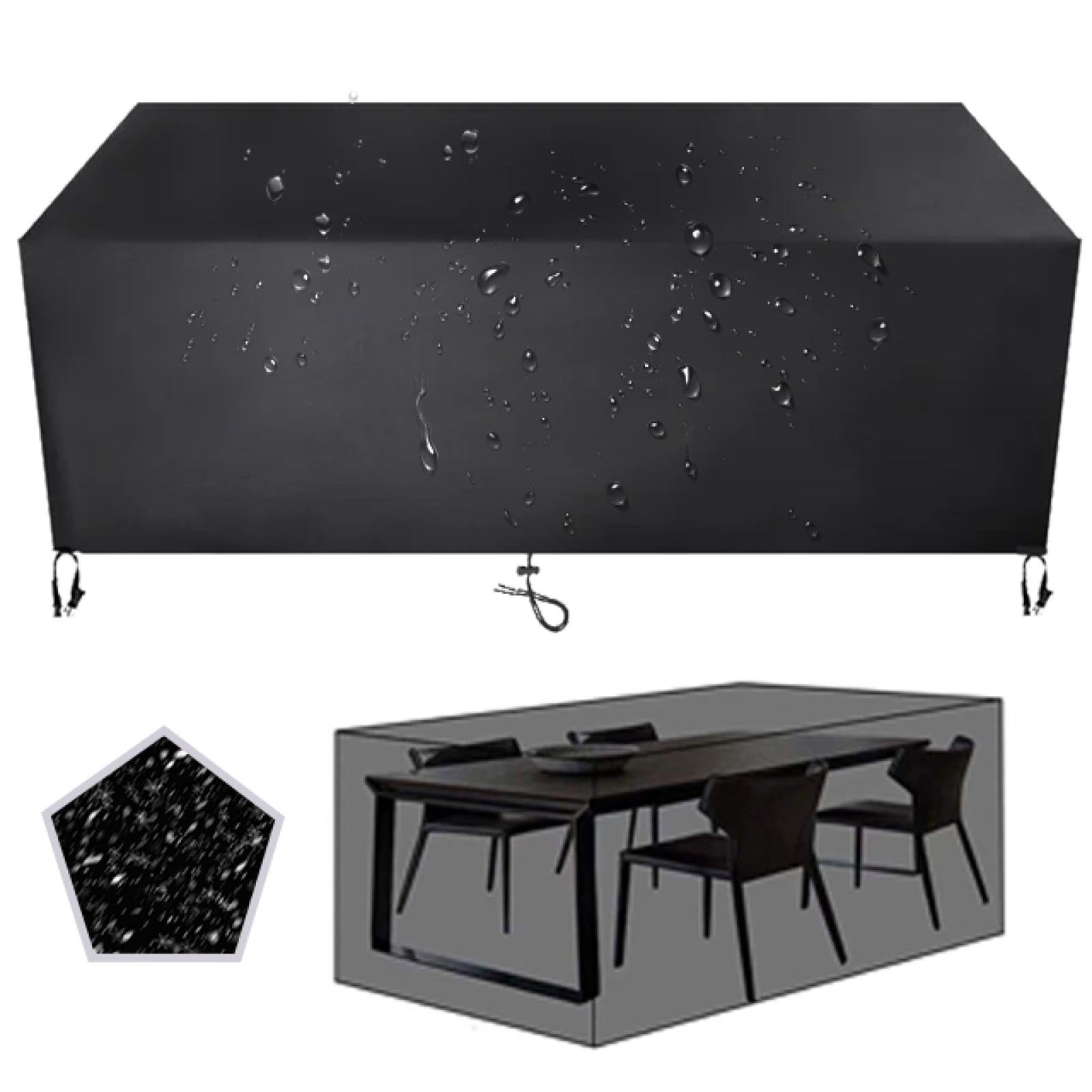 Waterdichte tuinmeubelhoes voor buiten, 230 x 80 x 100 cm, rechthoekige zwarte terrashoes voor tuintafel en stoelen, stofdicht, anti-scheur, Oxford- stof met coating
