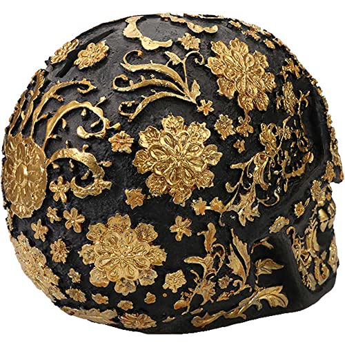 Cuzokola Large Gold Skull Decor For Home Piggy Bank-Halloween Skull Head Decoration With 8.1' Floral Head Sculpture Fake Skull Mold Statue Money Saver Box For Kids Boys Adults With Flower And Opening #TOP5
