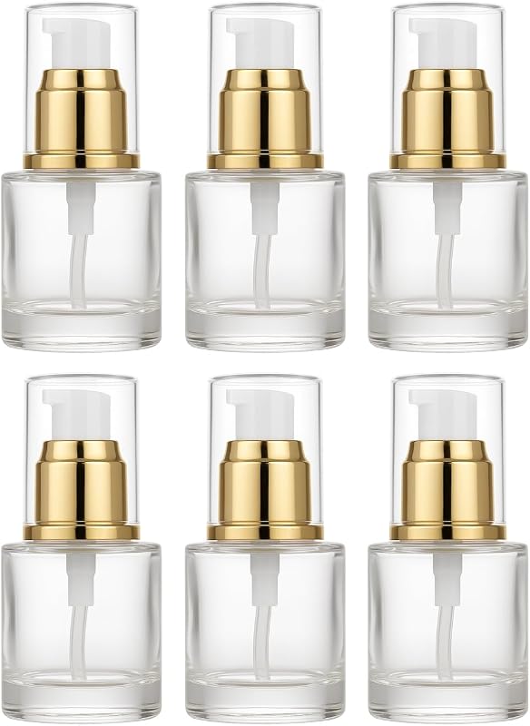 ROHIJALE 6 frascos de vidro transparente com válvula pump, 20 mL, tampa dourada