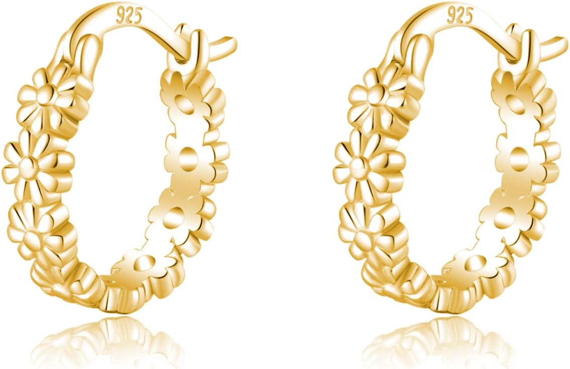 SLUYNZ Solid 925 Sterling Silver Daisy Flower Hoop Earrings for Women Teens Cluster Flower Hoop Earrings