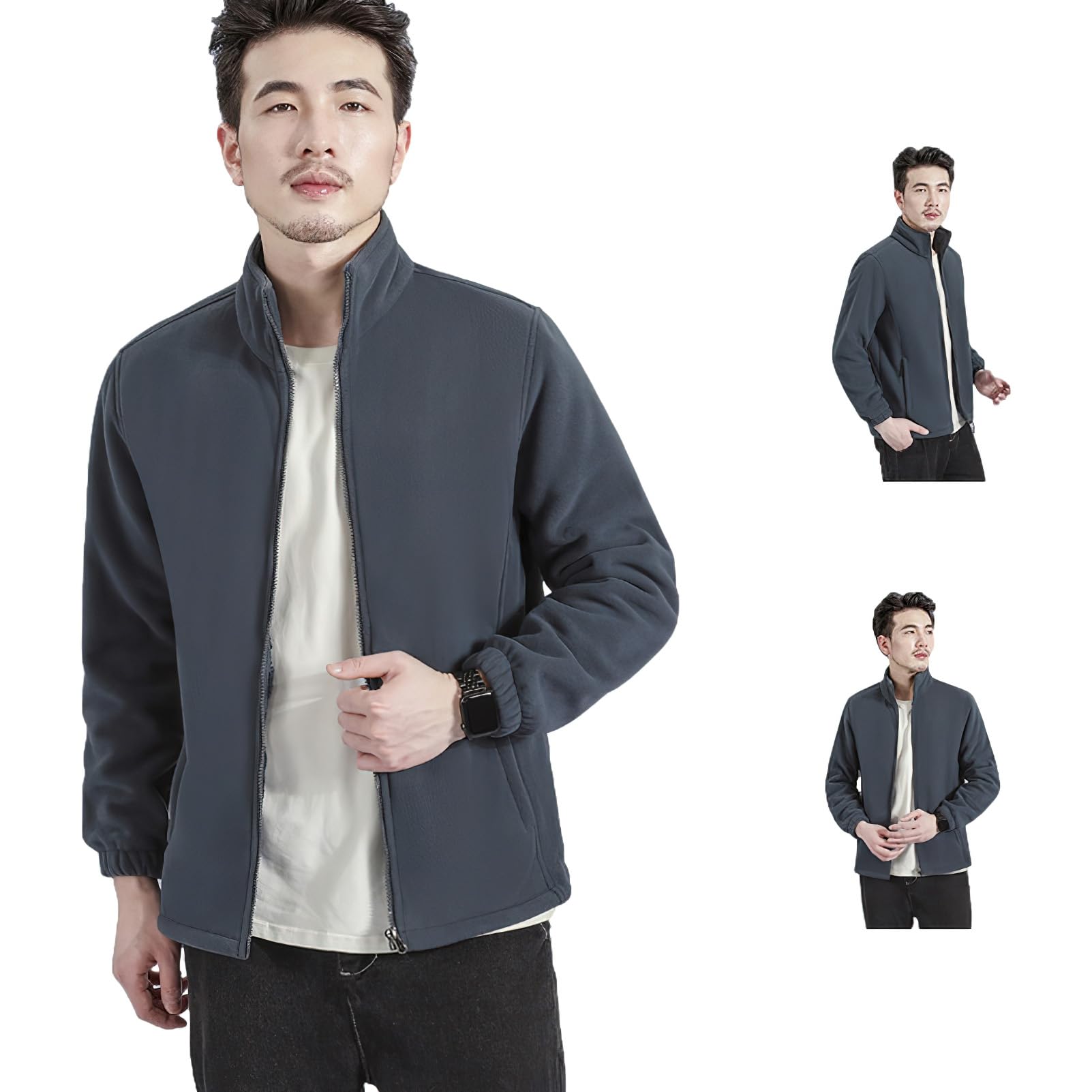 Hombre Tallas Grandes Invierno Cálida Chaquetas de Forro Polar con Cremallera Completa y Cuello Alto y Bolsillos (S-6XL)