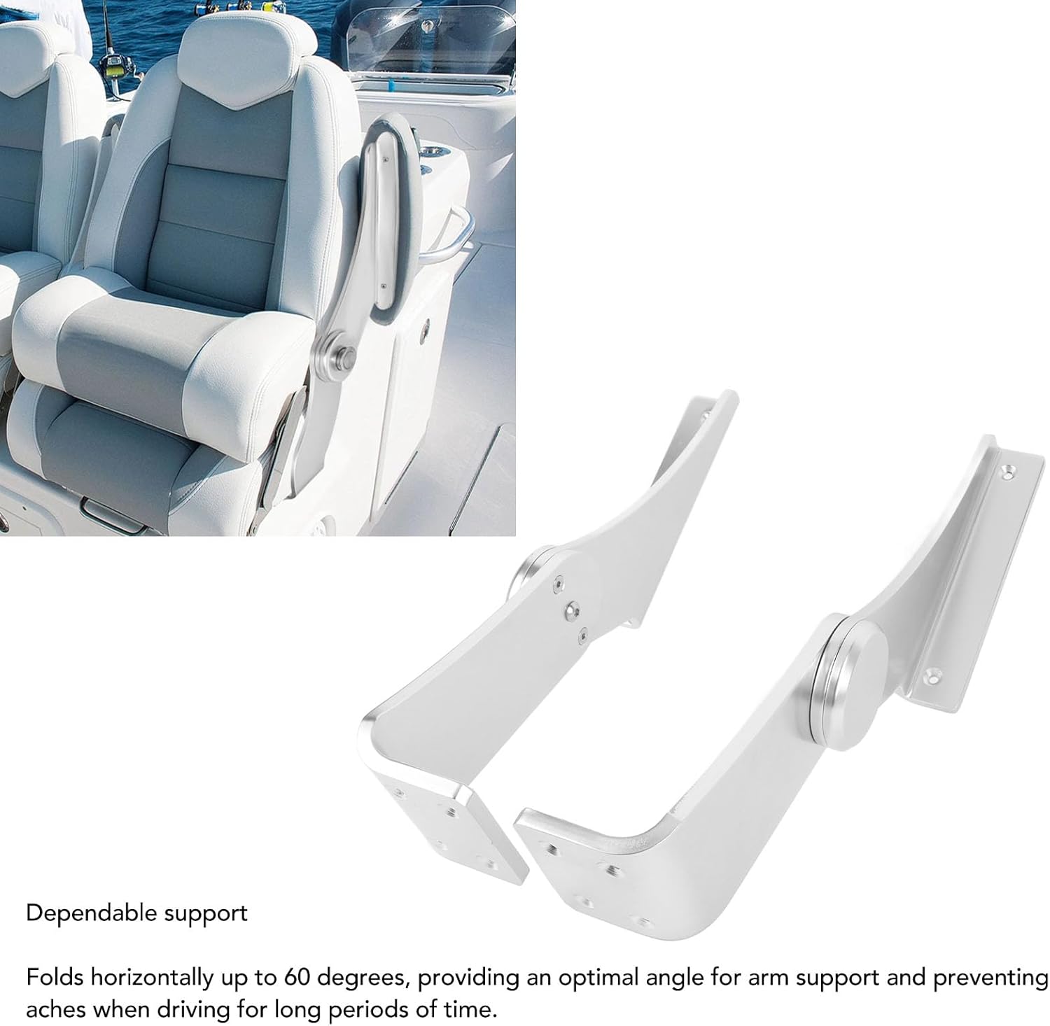 Boat Armrest Pivot, Aluminum Alloy Boat Pivot Flip Up Armrest Set Boat Seat Armrest, 60 Degrees Adjustable, Foldable Boat Hinge for Marine Yacht, Left and Right
