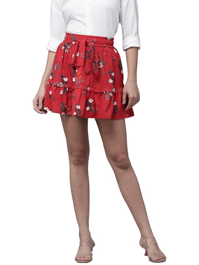 Rare Crepe Western Skirt Red