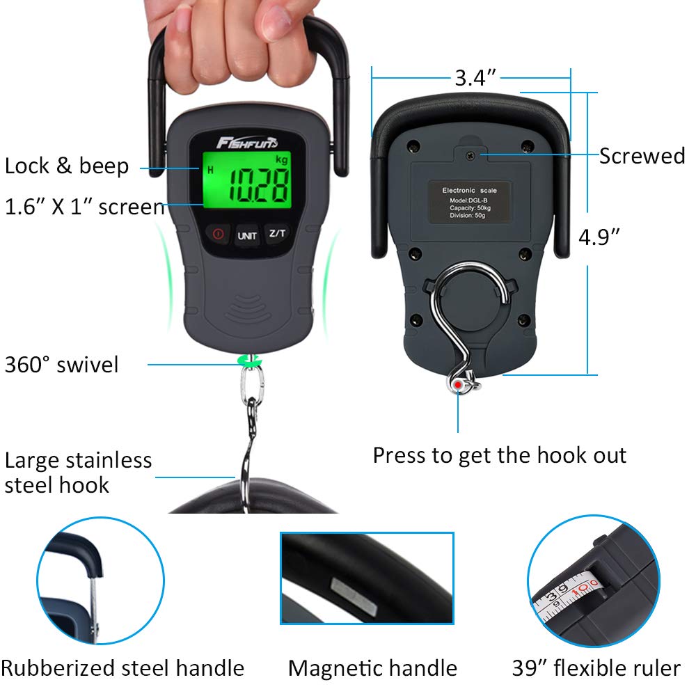 Fishfun Fish Scales Digital Weight, 110lb/50kg with Large Lip Gripper