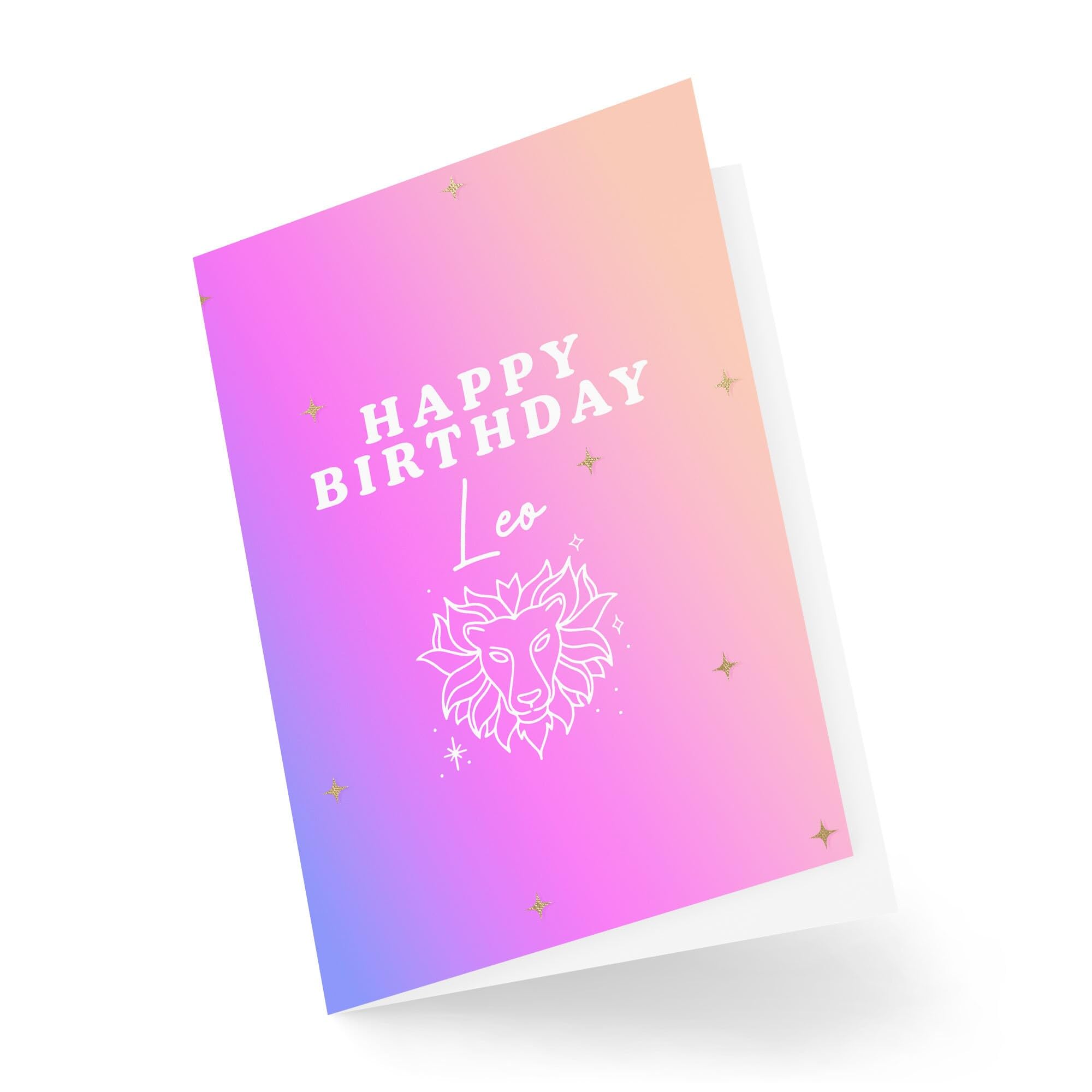Kartka urodzinowa zodiaku - 'Happy Birthday' lew - znak wodny - kartka z lwem - kartka urodzinowa lwa - kartki urodzinowe ze znakiem zodiaku - CBH1831