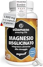 Magnesium Bisglycinate 1500 mg in just 2 small capsules per day highly dosed, 300 mg elemental magnesium, anti stress, fatigue and muscle pain, relaxing, 120 vegan capsules, Made in Germany