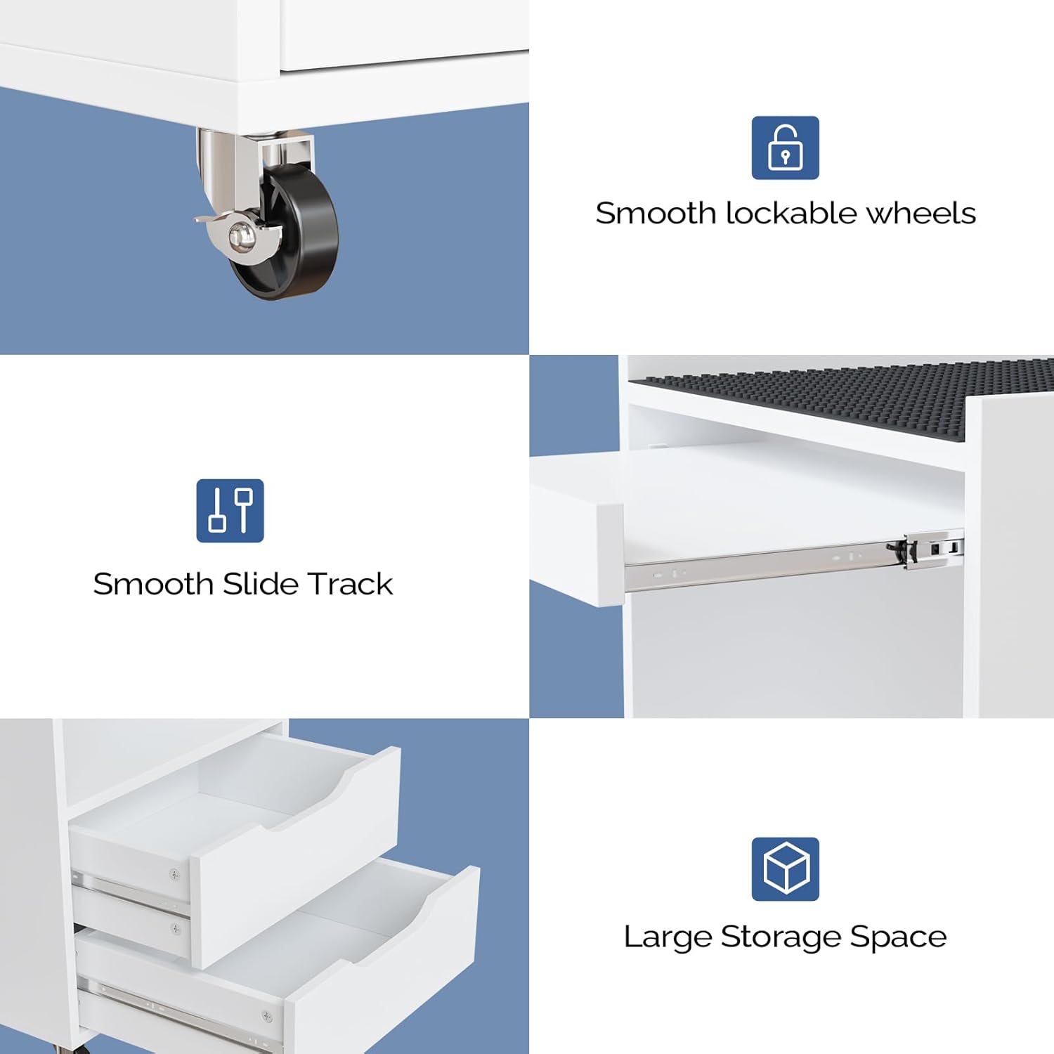 Salon Trolley Cart with Wheels, Esthetician Cart with Non-Slip Pads Drawers, Wood Mobile Storage Organizer for Beauty Spa Tattoo Esthetic Clinic Dental Salon Lab, White