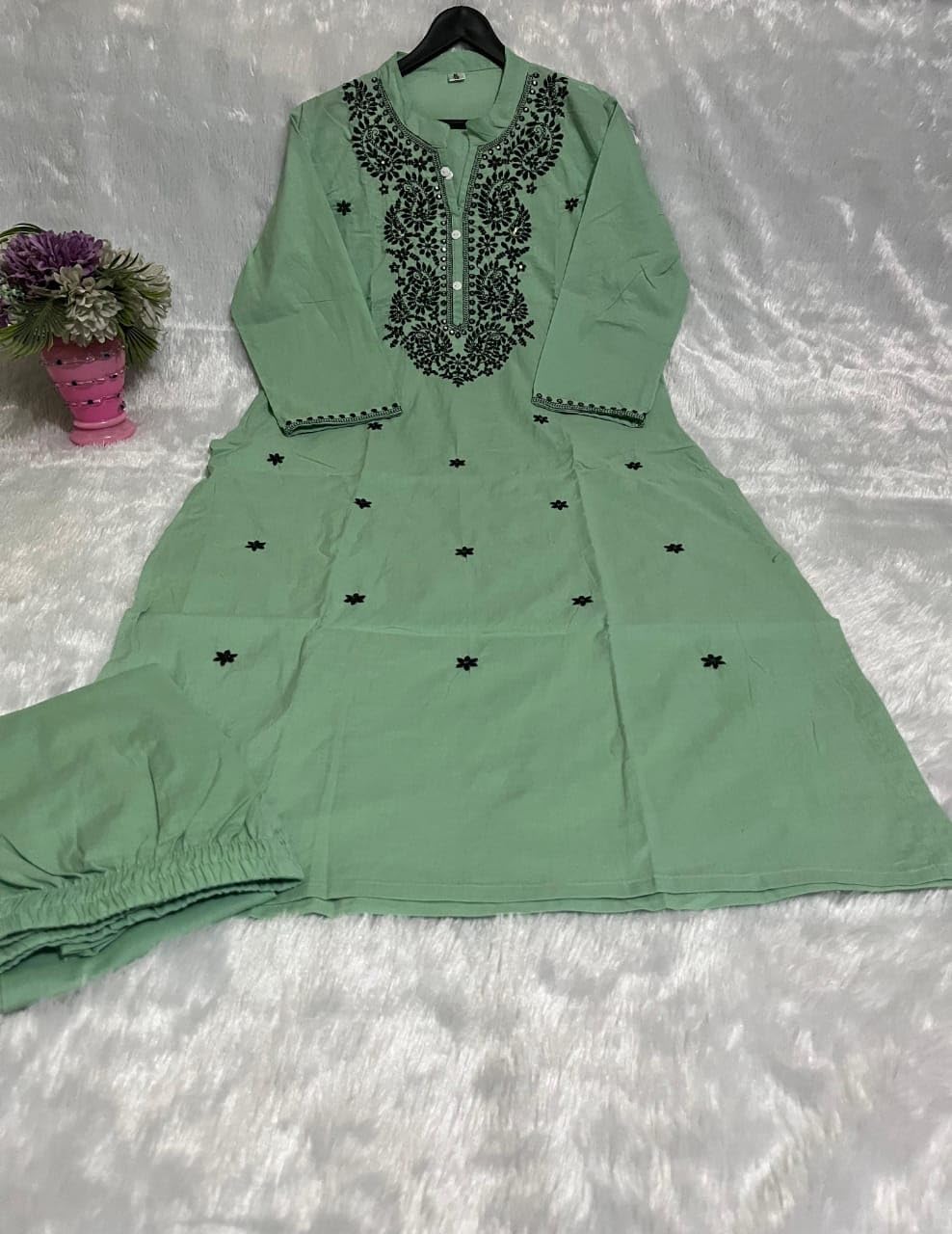 Women's embroidery work with cotton thread Kurti pant with both side pockets office wear Kurti