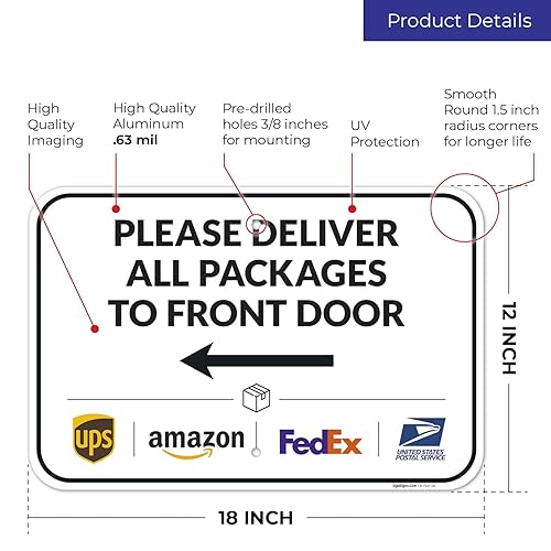 Vista 166 de Cartel de entrega del paquete, letrero de instrucciones de entrega, 10 x 7 pulgadas, aluminio 040 libre de óxido, resistente a la decoloración