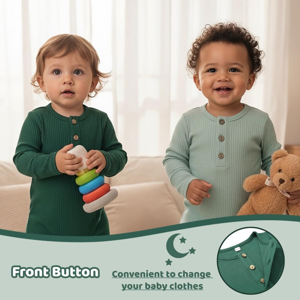 Bafeicao Baby Boy Girl 3 Pack Solid Romper Ribbed Cotton Long Sleeve Jumpsuit Infants Outfits Clothes with Mitten Cuffs - Image 3