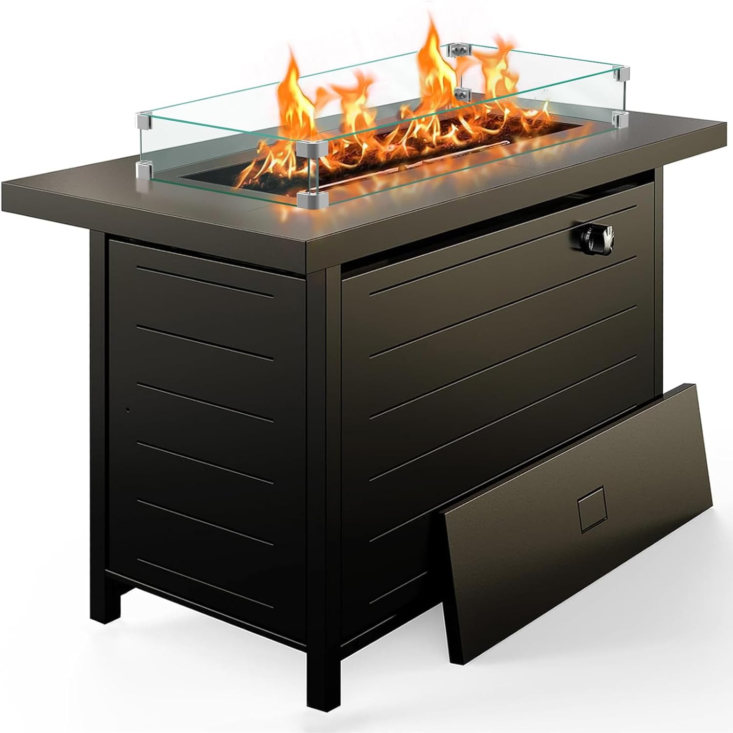 Ciays 42 Inch Gas Fire Pit Table, 60,000 BTU Propane Fire Pits for Outside with Glass Wind Guard, Steel Lid,Lava Rock, 2 in 1 Fire Pit Table Gatherings Parties on Patio Deck Garden, Ebony(2 Packages)