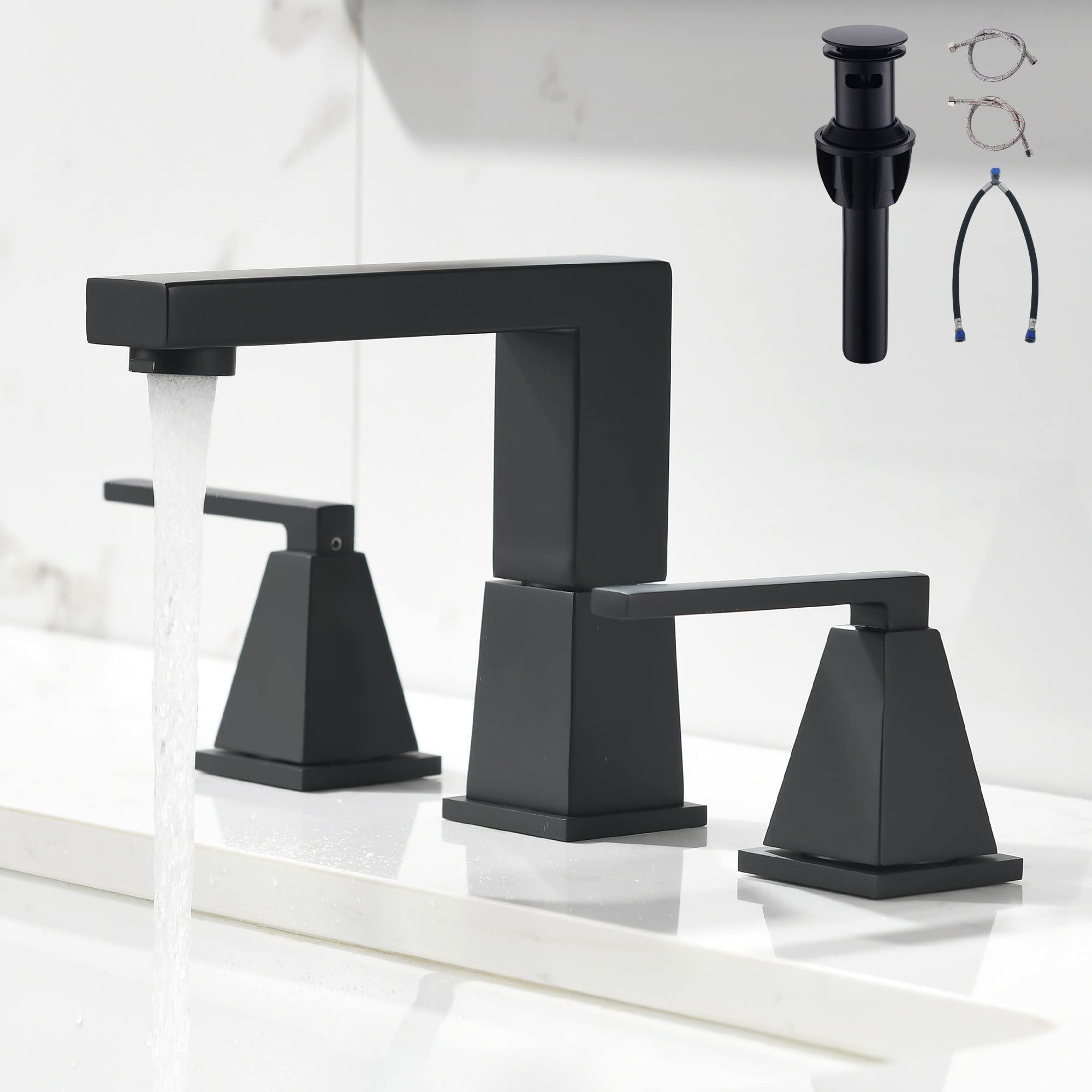 BRAVEBAR Two Handle 8 inch Widespread Bathroom Sink Faucet - Matte Black Bathroom Faucet 3 Hole ...