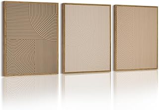 PHOPAGO Minimalist Abstract Framed Wall Art Set of 3 - Modern Boho Neutral Geometric Line Decor for Kitchen Dining Room 11x14in