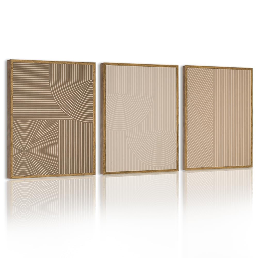 PHOPAGO Minimalist Abstract Framed Wall Art Modern Boho Neutral Line Wall Decor Geometric Artwork Kitchen Dining Room 11x14in Natural Framed