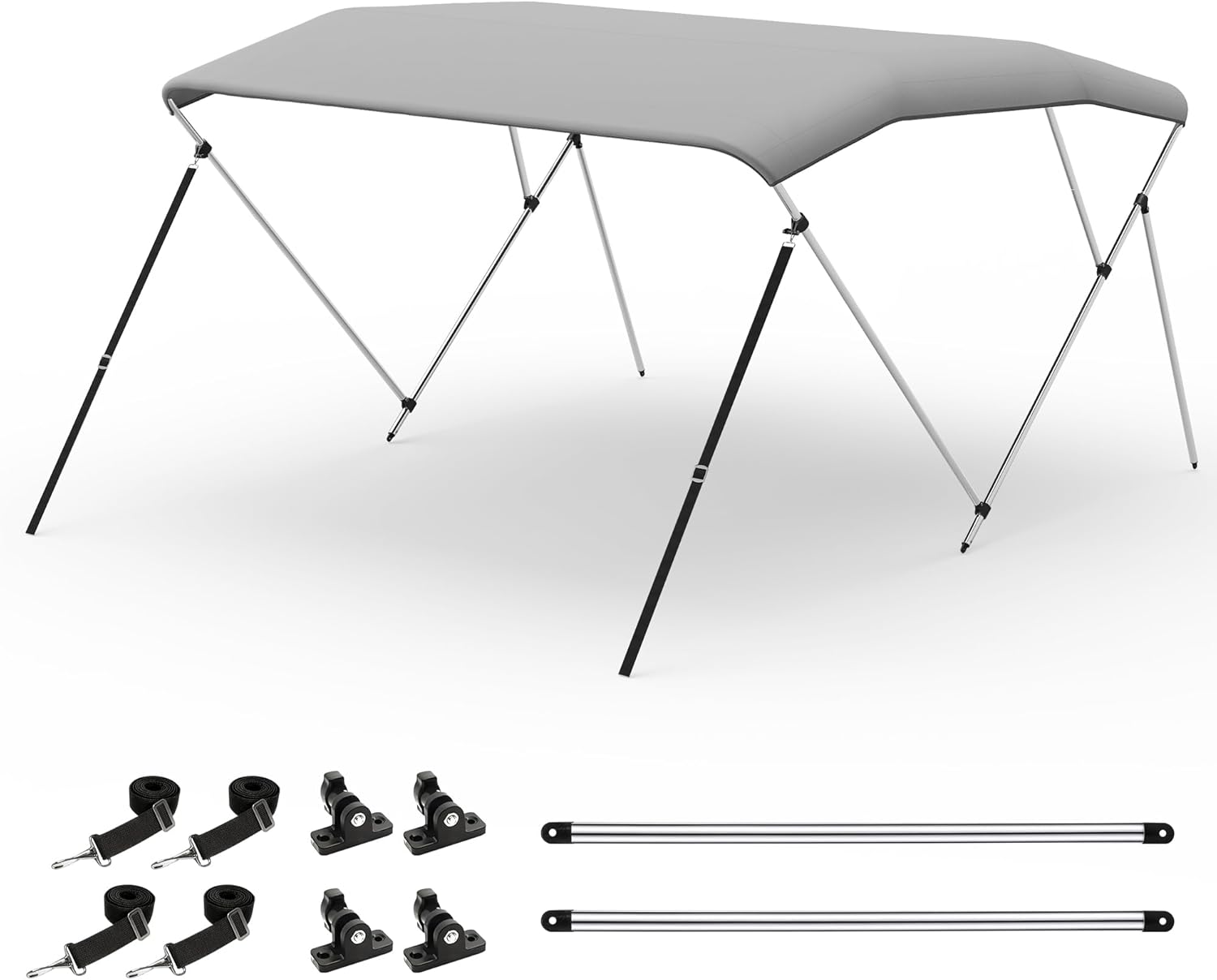 Bimini Top Boat Cover, 900D Polyester Canopy Waterproof and Sun Shade, Includes Storage Boot, 2 Support Poles, 4 Straps,
