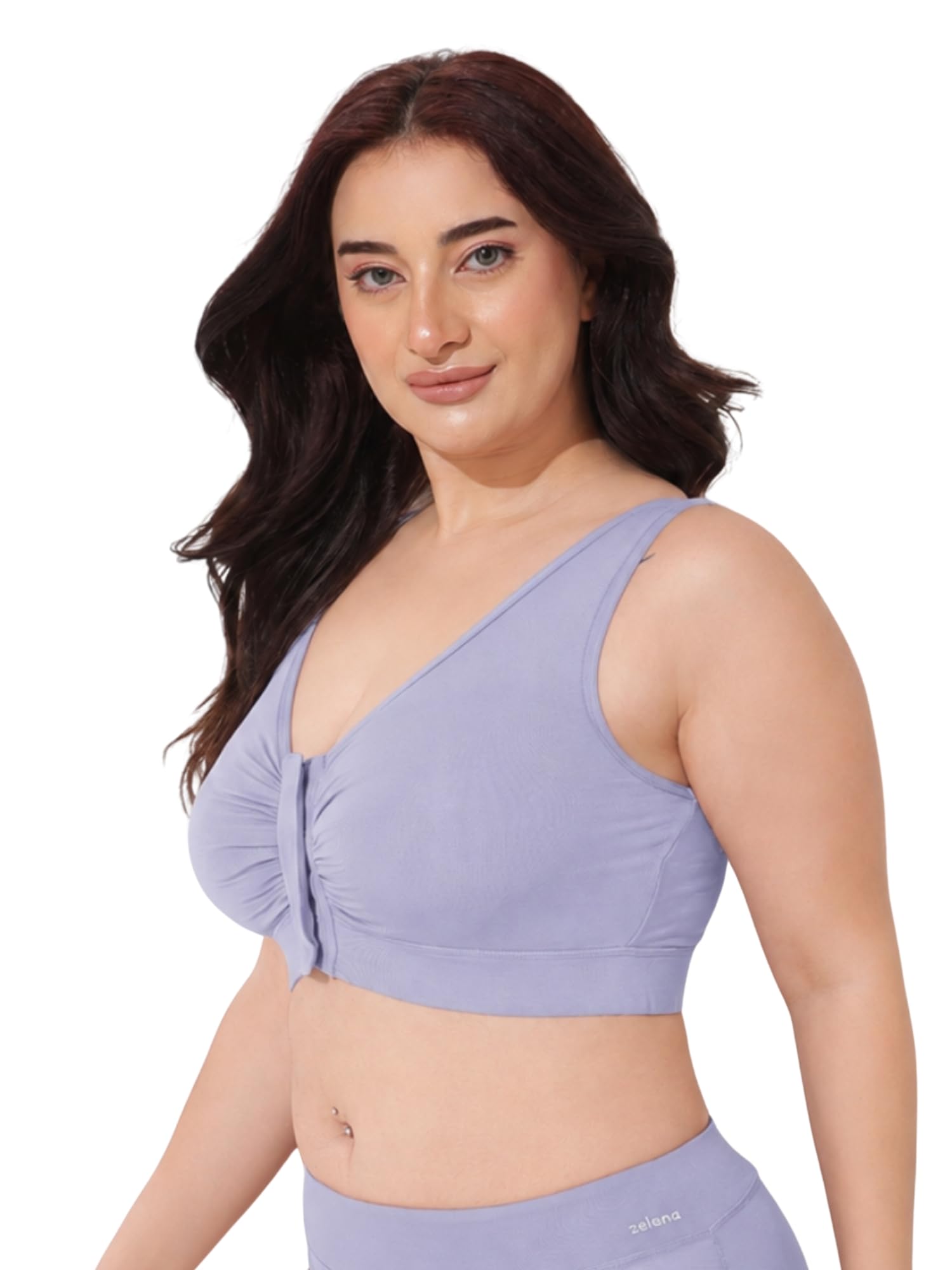 Front Open Nursing Bra with Inner G-Hook Support & Invisible Buttons-image-0