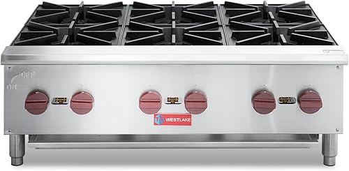 Miniatura 9 de WESTLAKE Cocina de gas comercial para encimera, 2 quemadores de gas natural y propano con 50,000 BTU, estufa de cocina de encimera de 12 pulgadas de