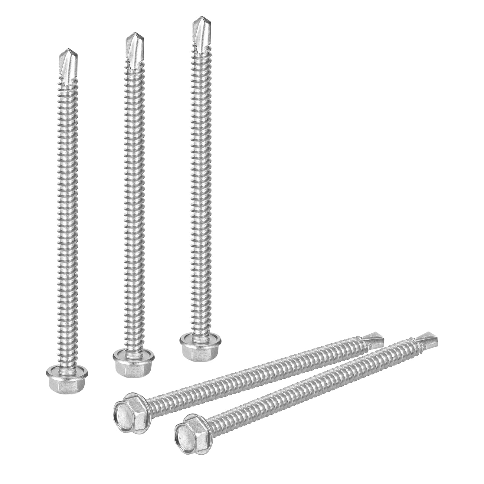 sourcing map 50Pcs #14 x 4" Self Drilling Screws, 410 Stainless Steel Self Tapping Screws for Metal, Hex Washer Head Sheet Metal