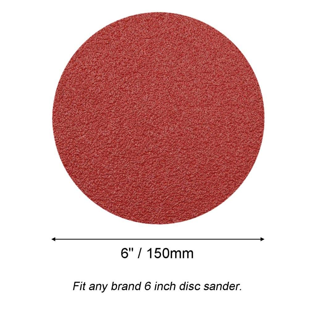 50 UNIDS 6 Pulgadas 150 MM Óxido de Aluminio PSA Vinilo Rojo Papel de Lija Adhesivo Discos de Lijado Molienda y Pulido Metal, Coches, Madera, Piedra, Surtido B