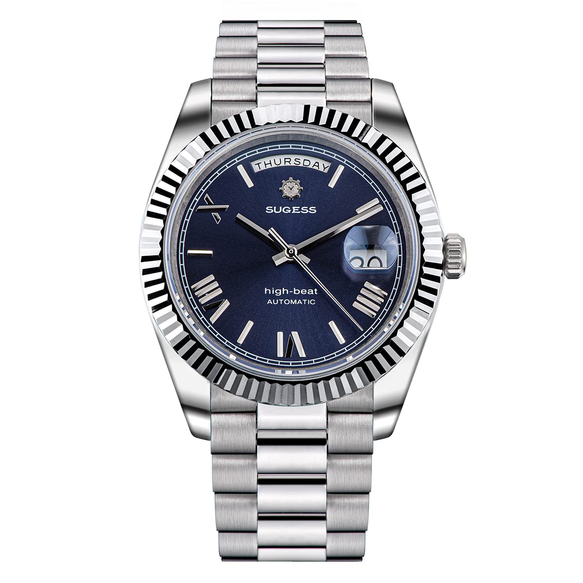 Sugess Day Date S433 Men's Watches Automatic Seagull ST2146 Sapphire Crystal Waterproof Luxury Mechanical Wristwatch (Color 2)