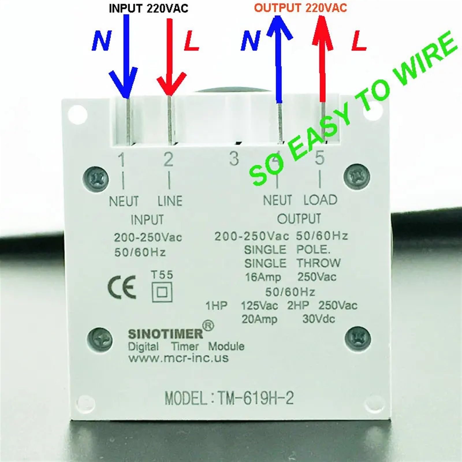 Temporizzatore digitale multiuso TM619 220V con copertura impermeabile Uscita 220V, cablaggio semplice, interruttore orario programmabile 7 giorni