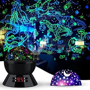MOKOQI Dinosaur Night Light Projector for Kids Toys for Boys Room, 360 Degree Rotation with 17 Colors Dino Projection Light for Toddler Nightlight Lamp Birthday Gifts for Boys Bedroom Decor