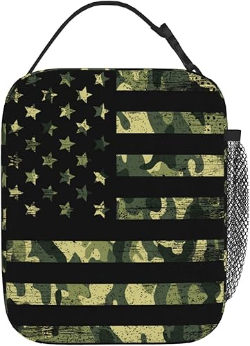 Miniatura 3 de Lonchera con diseño de bandera estadounidense de camuflaje, lonchera aislada para niños y niñas, reutilizable, con diseño de camuflaje, pequeña,