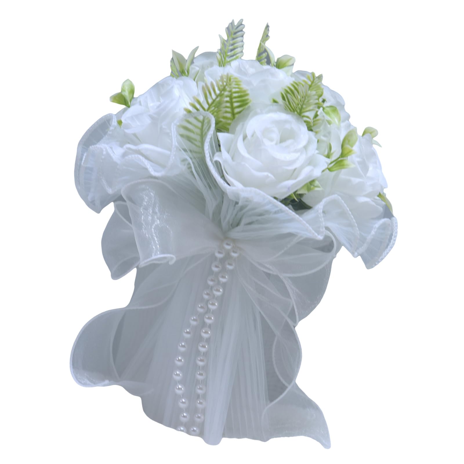 JSGHGDF Flower Pearls Wedding Bouquet with Tulle Design Bridal Bouquet for Bridal Shower Formal Event Decorative Accessory Tulle for Western Wedding Ceremony Bride Accessory