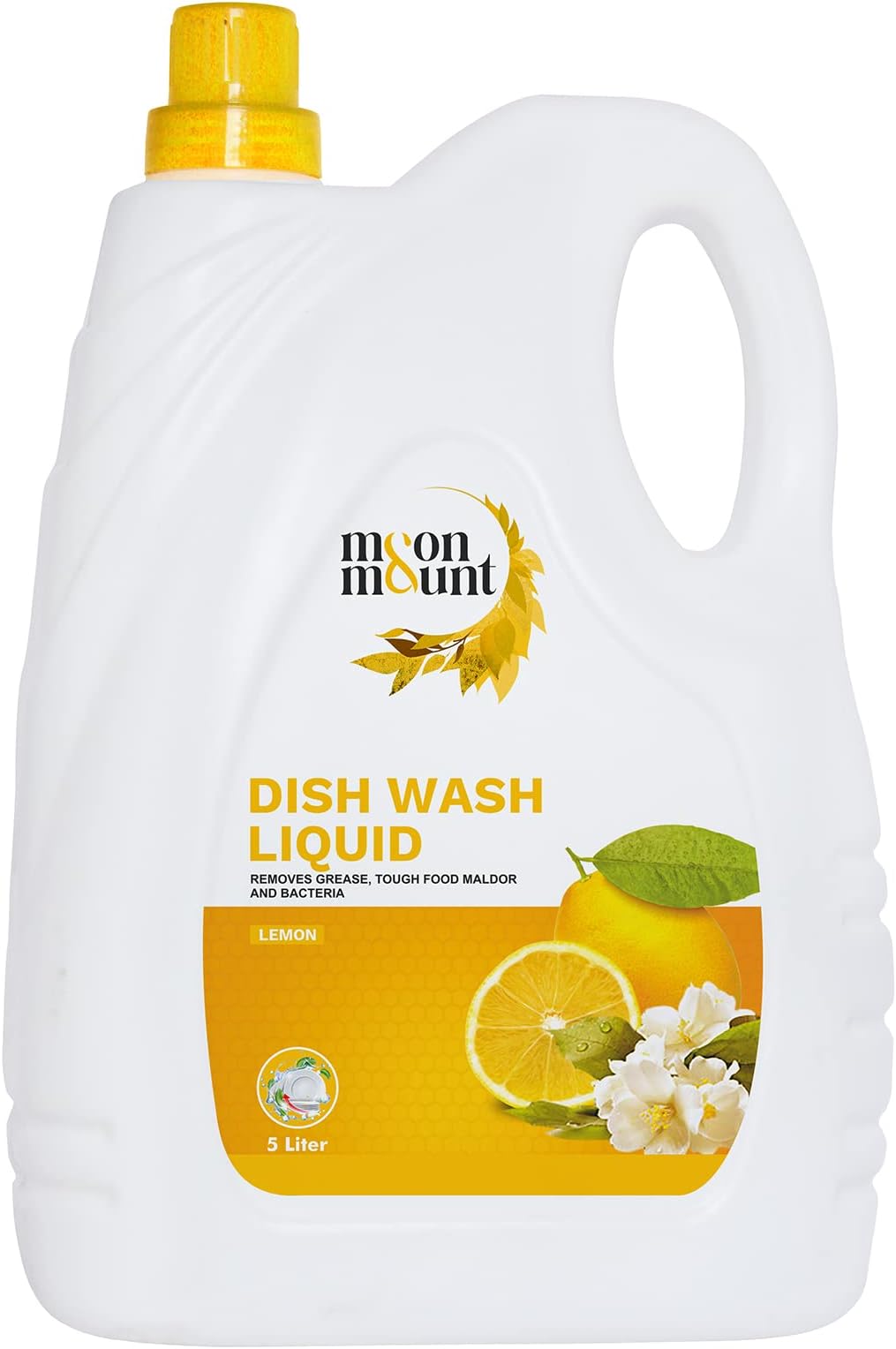 Moon & Mount Lemon Dishwash Liquid 5kg Can - Concentrated Grease Cleaner for Hard Water, Hand-Friendly, Kitchen Utensil Refill Pack