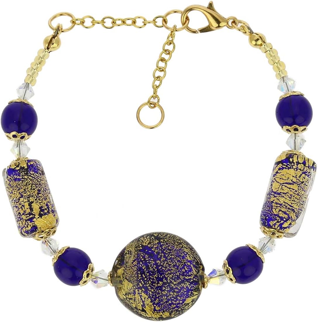 Glass Of Venice Murano Glass Ca D'oro Bracelet - Cobalt Blue, Blue,Gold,Cobalt, 8 inches