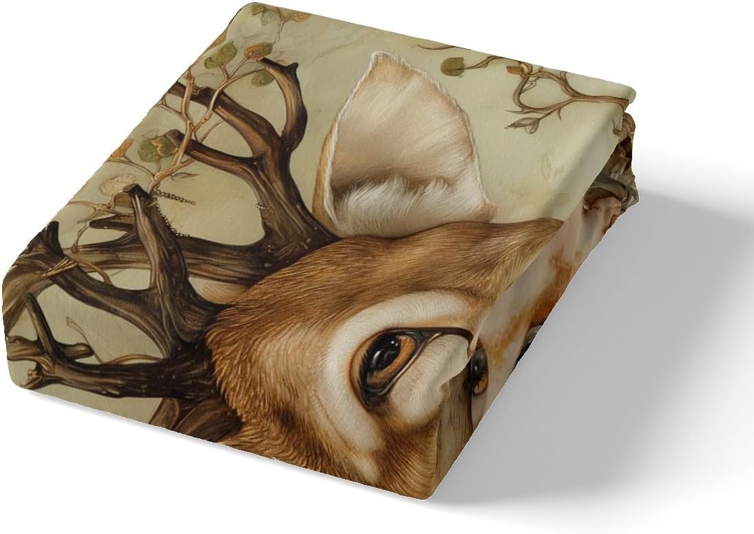 Deer and Girl Duvet Cover Set Queen Size,Elk Antler Dead Branches Leaves Bedding Set for Kids Teens Adult Room Decor,Cute Nature Fairy Girl Comforter Cover Vintage Magical Quilt Cover,2 Pillowcases