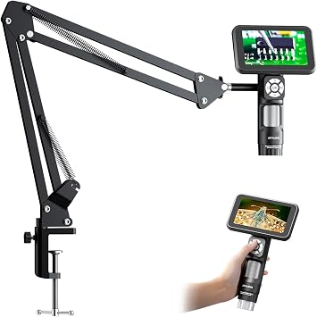 JL115A Digital Microscope with 5" Screen and Flexible Arm Stand | Soldering Microscope Camera for Adults, Handheld Coin Magnifier Full View Silver Coins, 1080P Video, 8 LED Lights, PC View