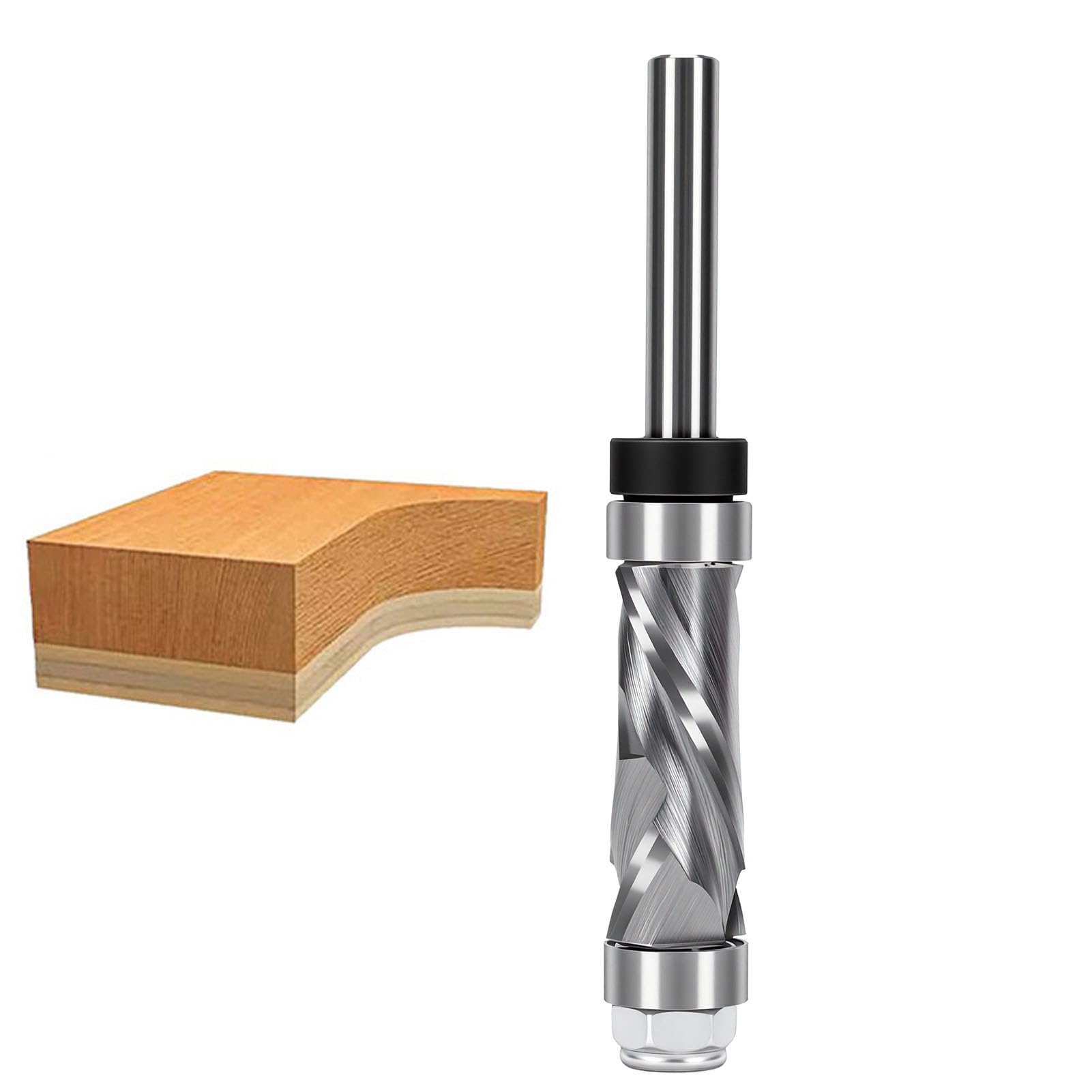 Punta per Fresa con Rifinitura a Filo a Compressione, Gambo da 1/4", Diametro di Taglio da 1/2", Lunghezza di Taglio da -/4", con Cuscinetti Superiori e Inferiori