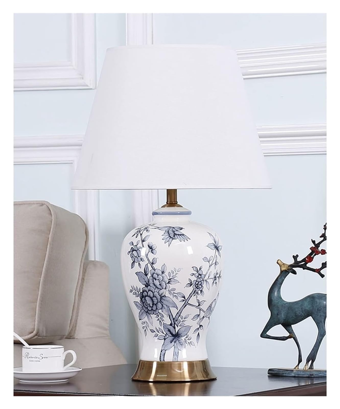 Lámparas de noche clásicas y lujosas de porcelana azul y blanca, lámpara de mesa decorativa de cerámica, práctica lámpara de mesita de noche, lámpara colgante